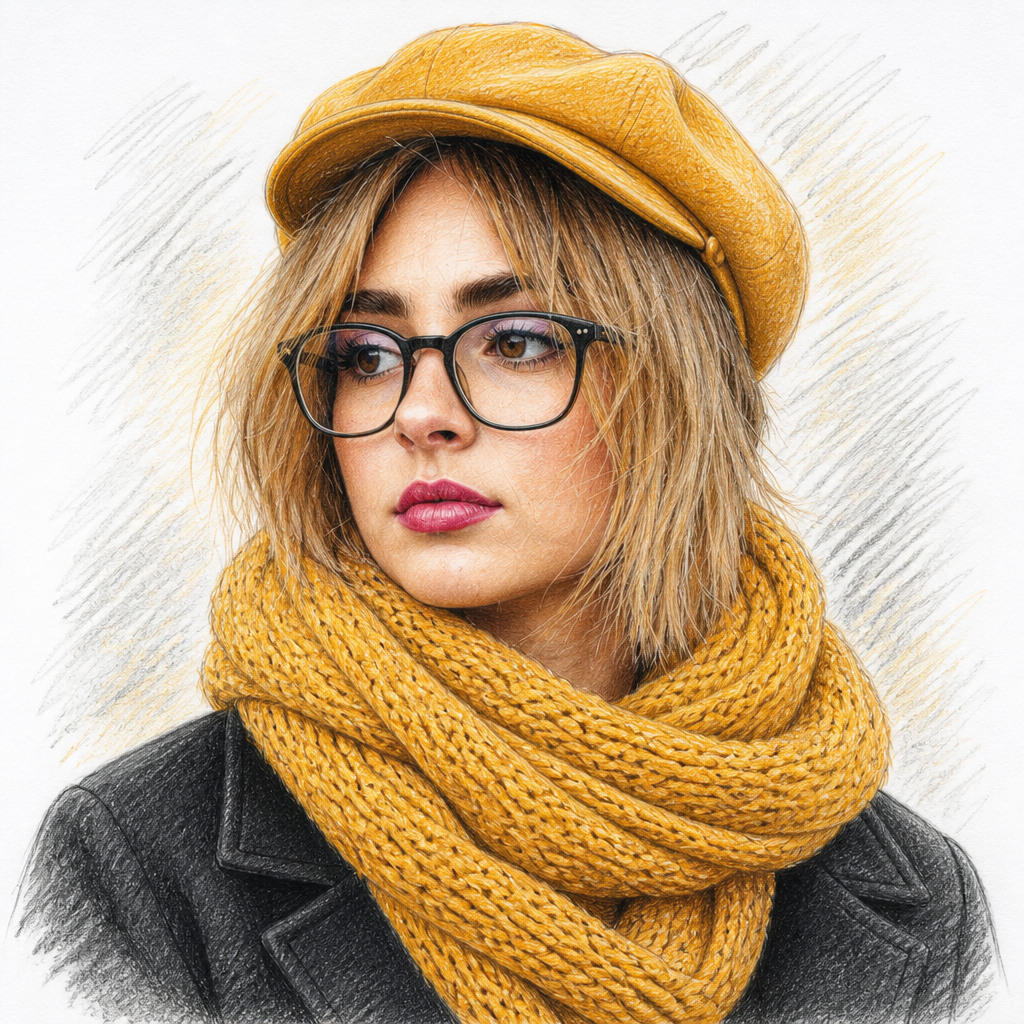 نمونه خروجی قالب پرتره دستی با مداد رنگی و جوهر — پرتره مداد رنگی 2